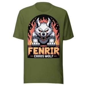 Chaos Wolf Norse T-Shirt – Fenrir Pixel Art Tee – Flamegate Edition