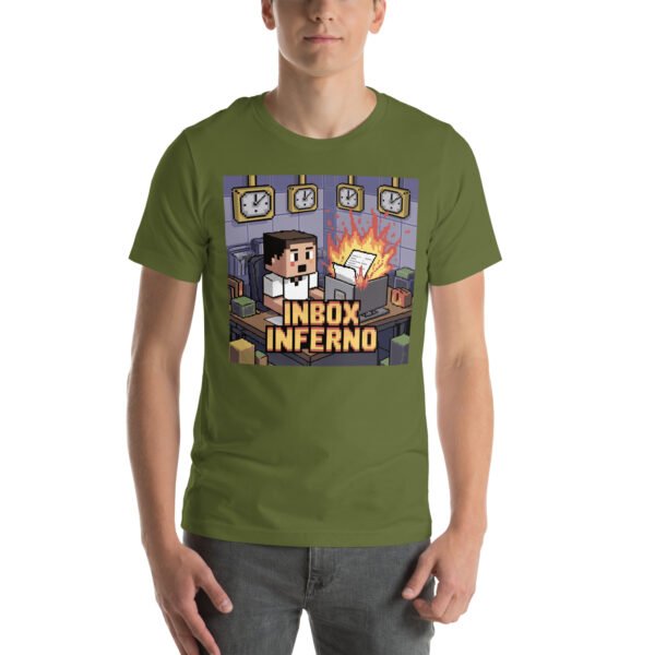 Inbox Inferno T-Shirt – Funny Pixel Art T-Shirt for Adults – Office Chaos Gamer Tee - Image 6