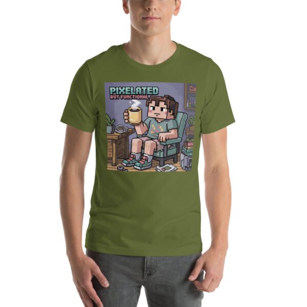 Pixelated But Functional T-Shirt – Coffee Lover Gamer Tee – Low Effort T-Shirt for Adults - Image 6