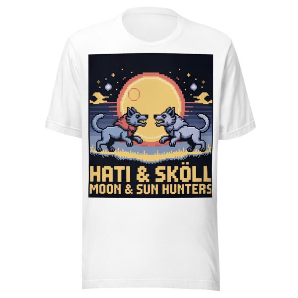 Hati & Sköll T-Shirt – Norse Pixel Art Wolves – Sun and Moon Chasers Tee - Image 8