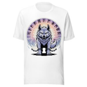 Fenrir Norse Myth T-Shirt – Chained Chaos Wolf – Pixel Retro Style
