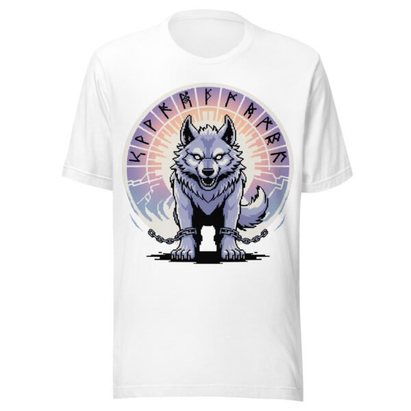 Fenrir Norse Myth T-Shirt – Chained Chaos Wolf – Pixel Retro Style