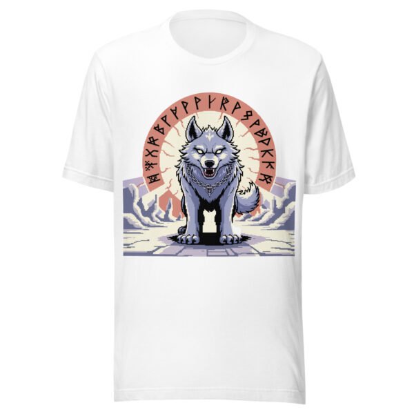 Mythic Wolf T-Shirt – Fenrir of the Fjords – Retro Norse Pixel Tee
