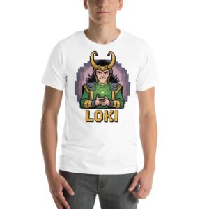 Loki Shirt – Calm Strategist Pose – Retro Game T Shirt 8bit Pixel Art Tee