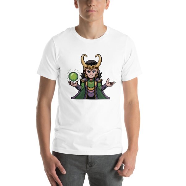 Loki Shirt – Focused Trickster Close-Up – Retro Game T Shirt 8bit Pixel Art Tee - Image 8
