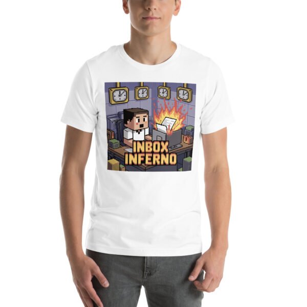 Inbox Inferno T-Shirt – Funny Pixel Art T-Shirt for Adults – Office Chaos Gamer Tee