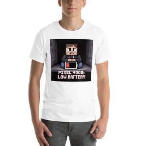 Pixel Mood Low Battery T-Shirt – Gamer Exhaustion Tee – Funny T-Shirt for Adults