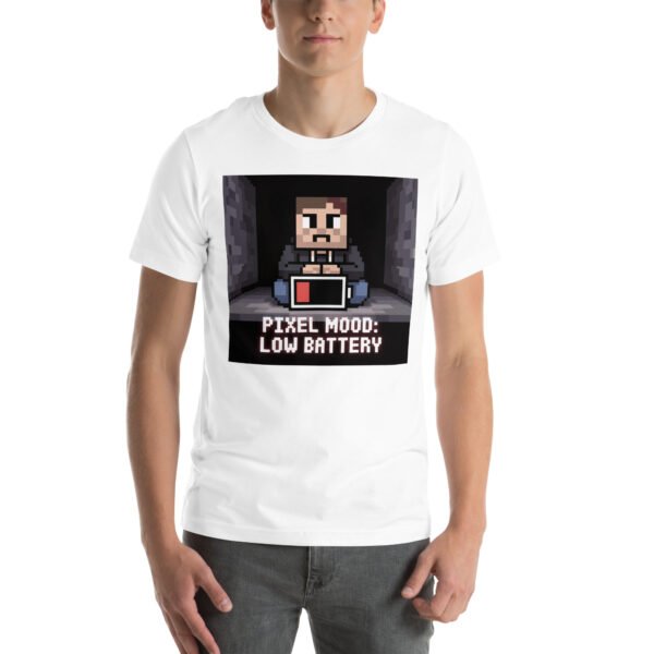 Pixel Mood Low Battery T-Shirt – Gamer Exhaustion Tee – Funny T-Shirt for Adults
