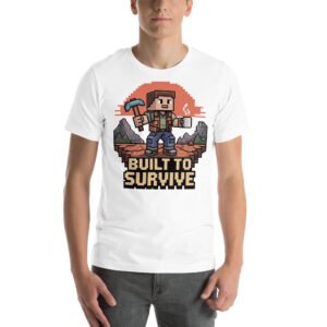 Built to Survive T-Shirt – Adventure Block Style Tee – Resilient Gamer T-Shirt for Adults