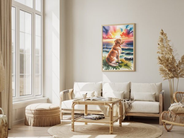 Scenic wall art "The Sunset Watcher" creating a calm and relaxing atmosphere in a living room