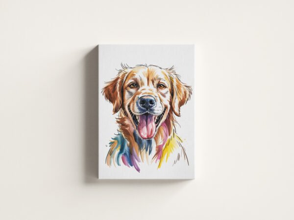 Funny Golden Retriever art canvas print "The Goofball's Grin" on a white background.