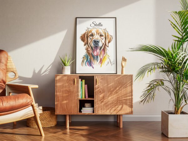 The "Goofball's Grin" canvas bringing positive energy to a modern home office desk.
